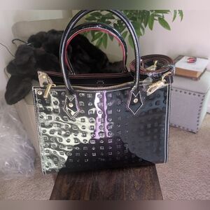 Arcadia Black Patent Leather With Python Sides. Medium To Large Satch Satchel Ho